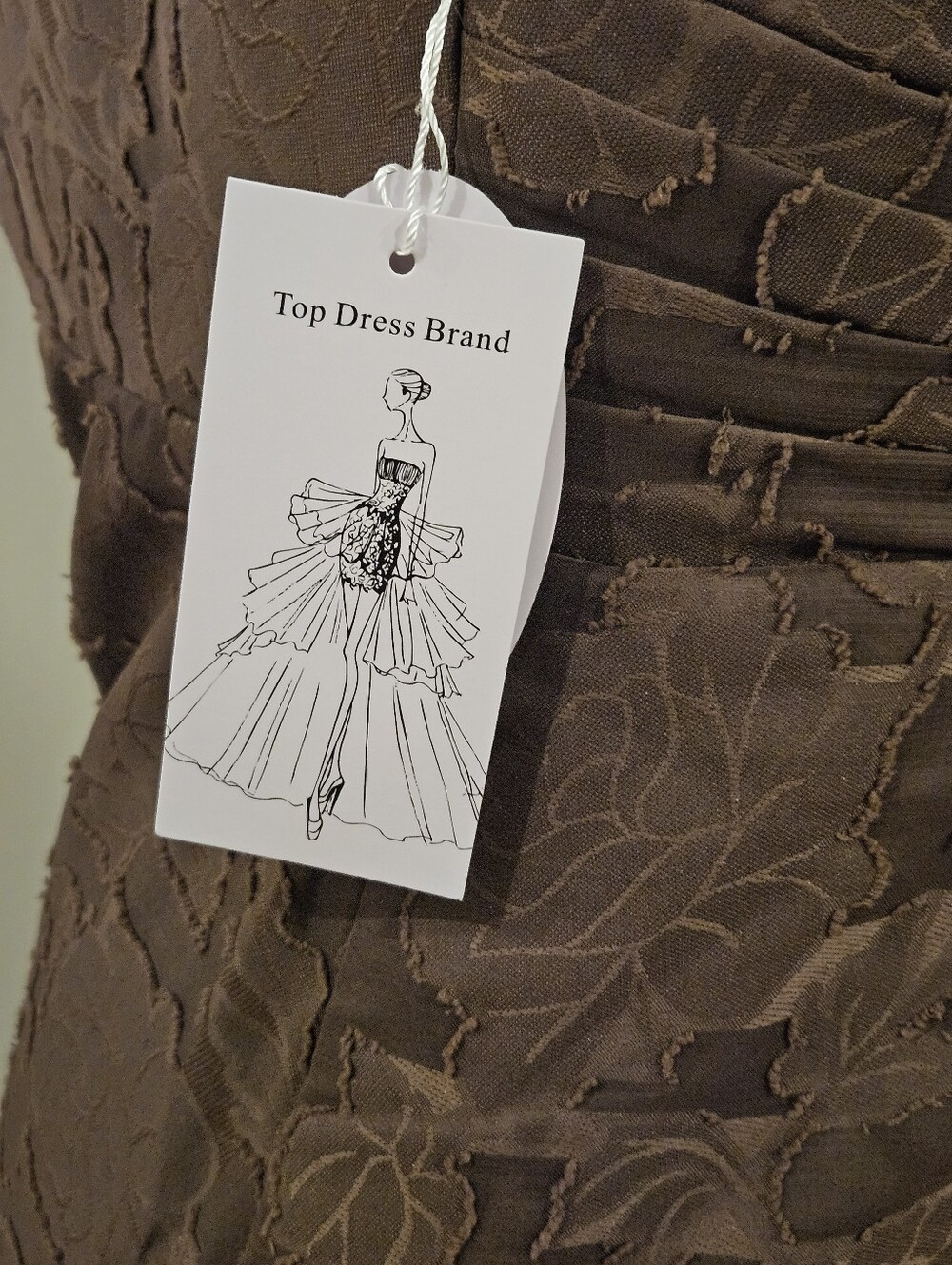 One-Shoulder Brown Floral Jacquard Evening Dress (See Description) - Picture 6 of 11